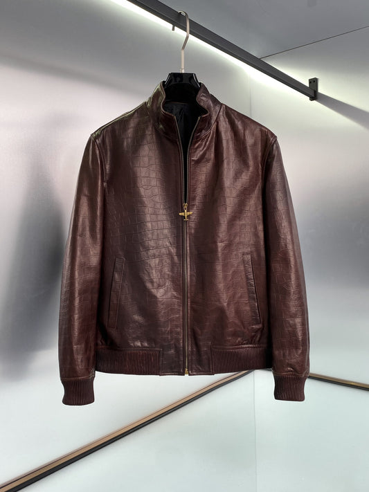 louis Stand collar leather jacket