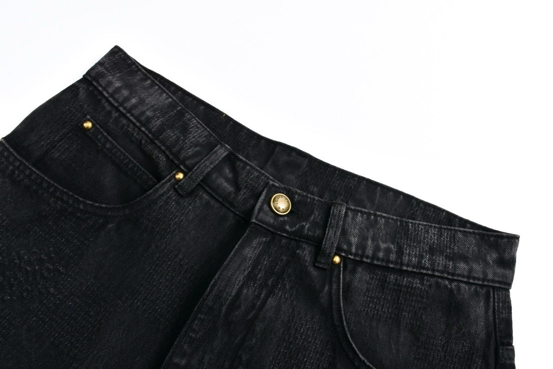 1V dark pattern jeans