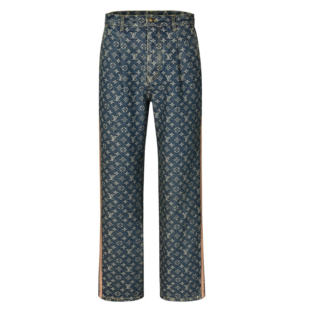 1V jacquard Leather trim jeans