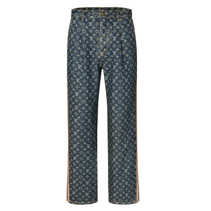 1V jacquard Leather trim jeans