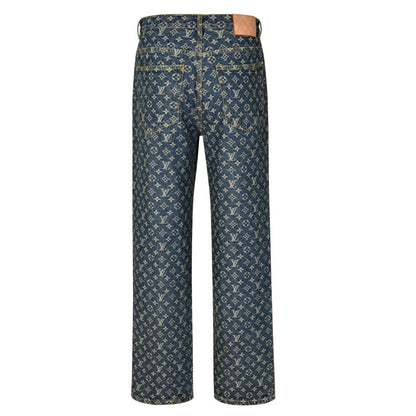 1V jacquard Leather trim jeans