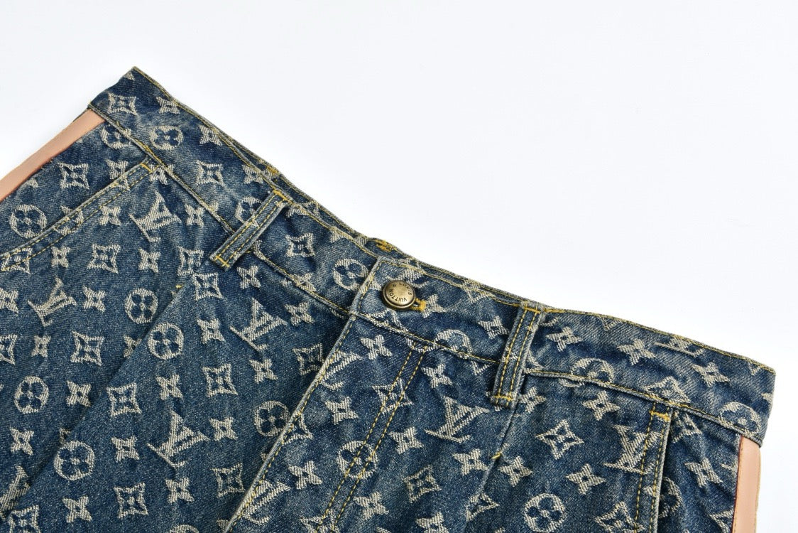 1V jacquard Leather trim jeans