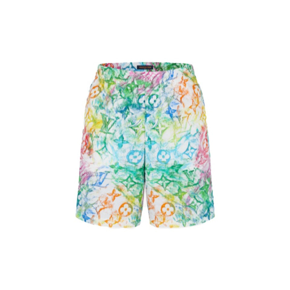 louis rainbow print logo shorts