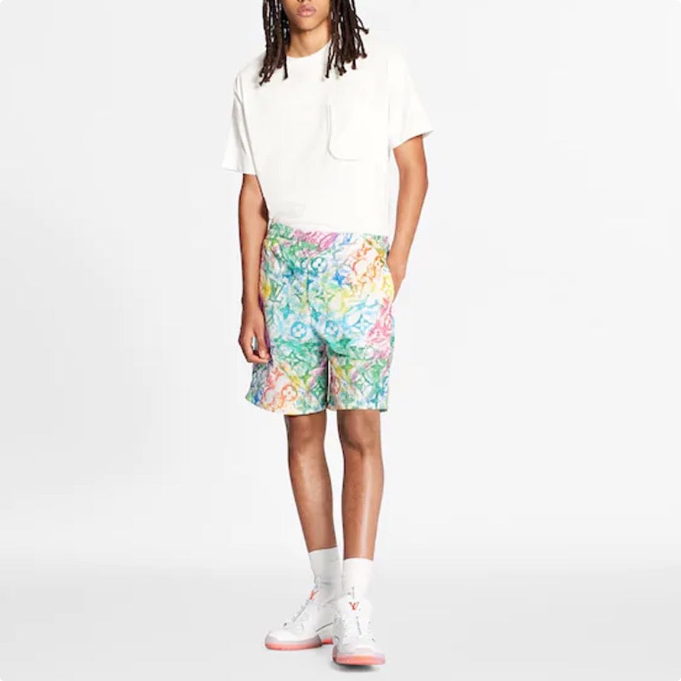 louis rainbow print logo shorts