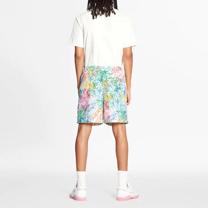 louis rainbow print logo shorts