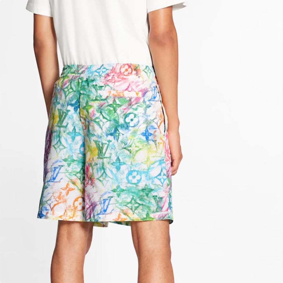 louis rainbow print logo shorts