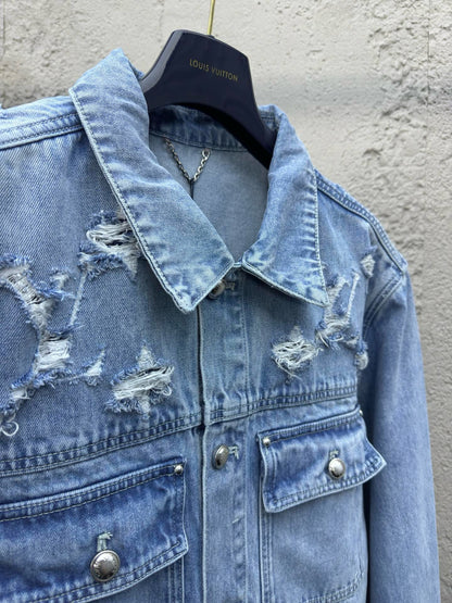 1V jacquard denim jacket