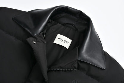 MIU Leather collar down jacket