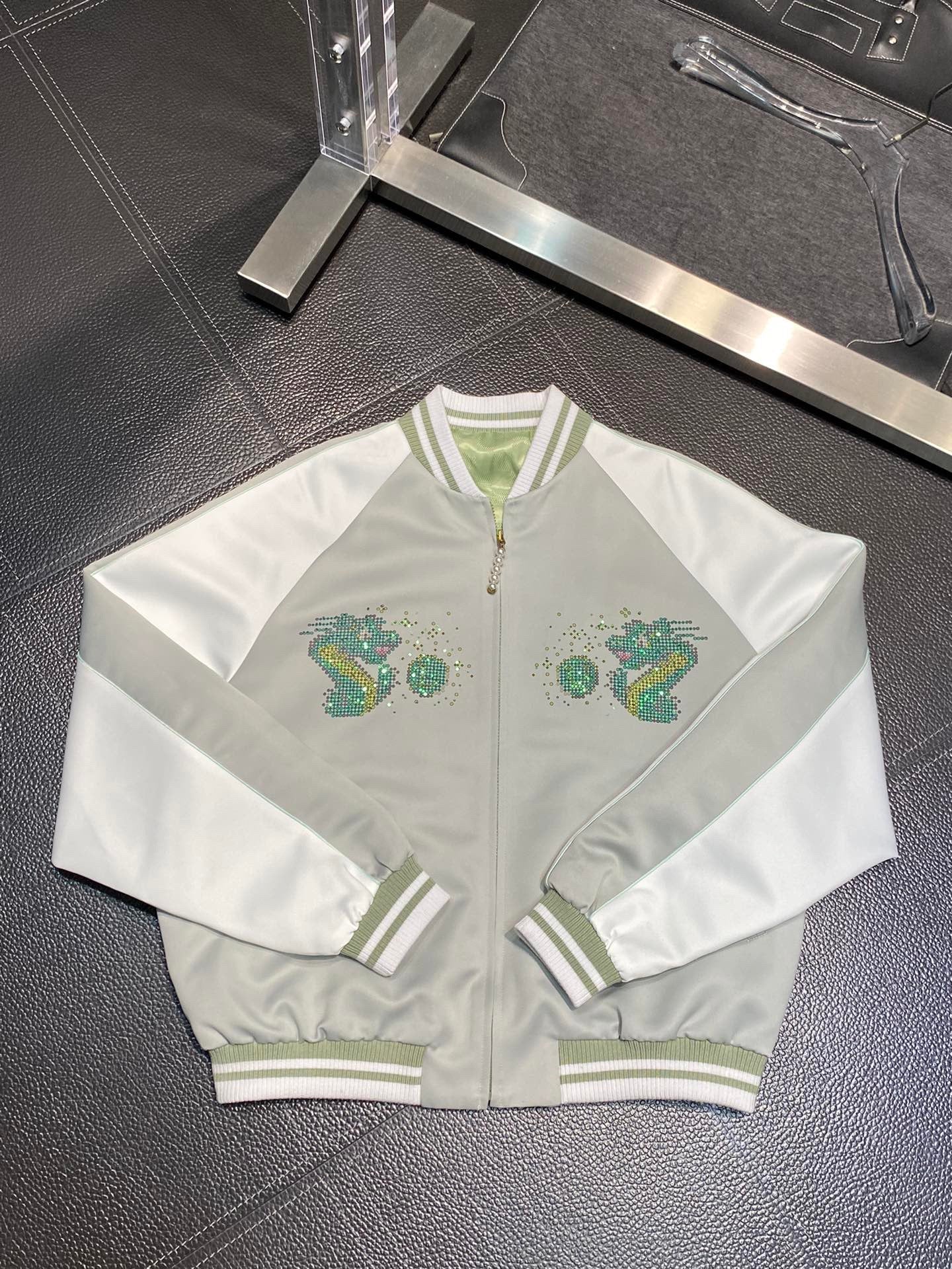 Louis Classic Embroidered Dragon Baseball Jacket