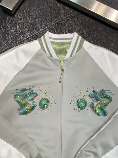 Louis Classic Embroidered Dragon Baseball Jacket