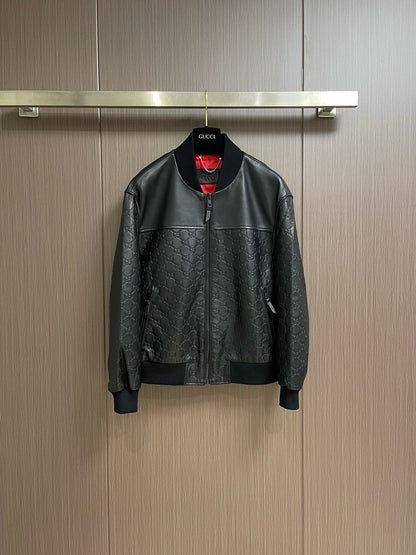 guc Embossed leather jacket