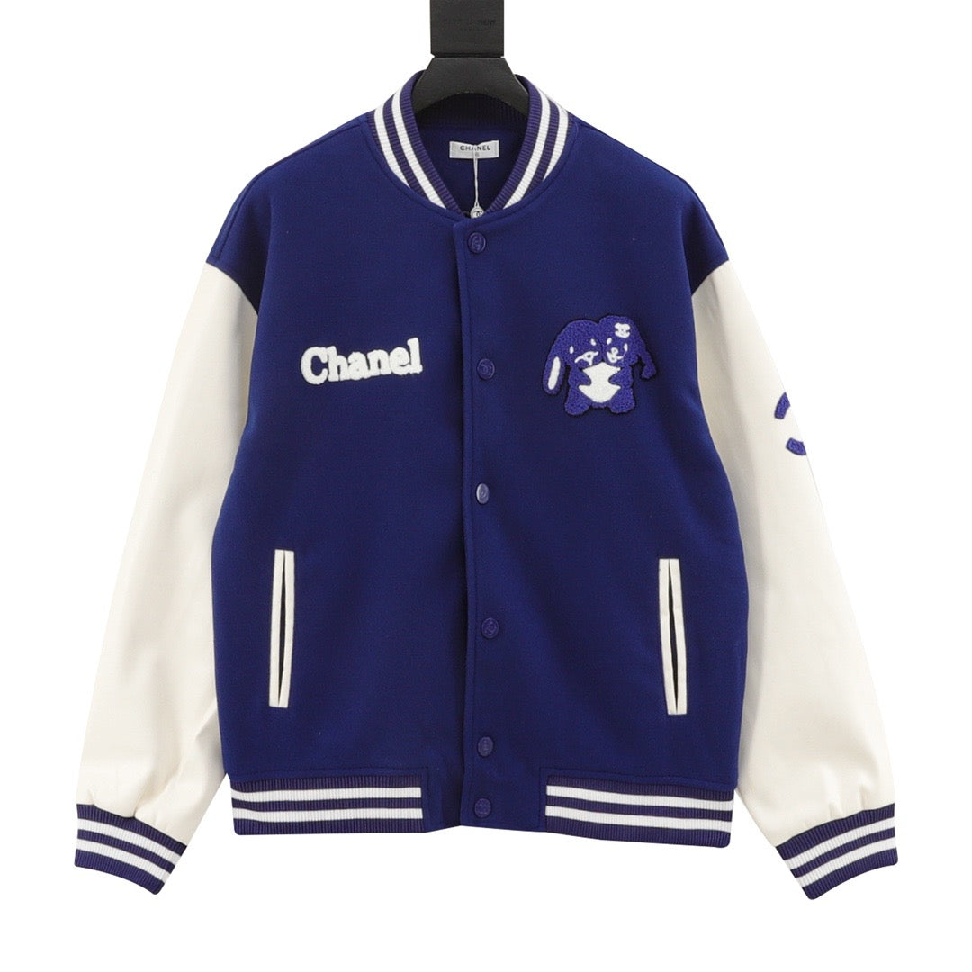 ch@nel Flocked baseball jacket