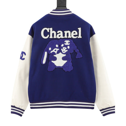 ch@nel Flocked baseball jacket