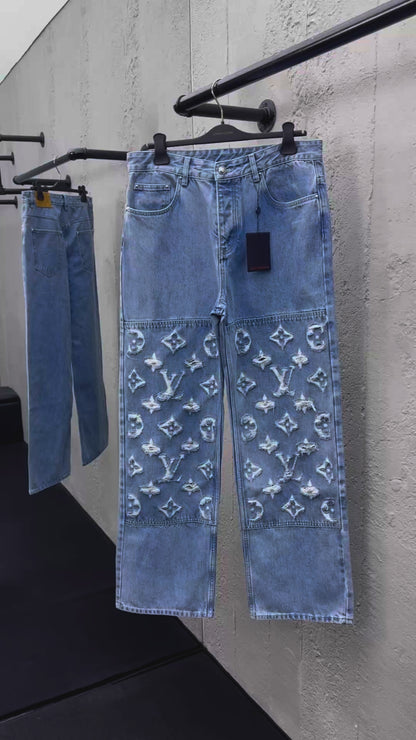 1V jacquard jeans