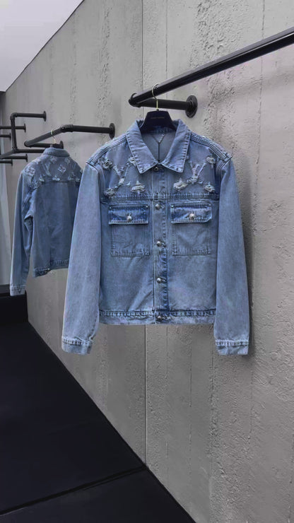 1V jacquard denim jacket