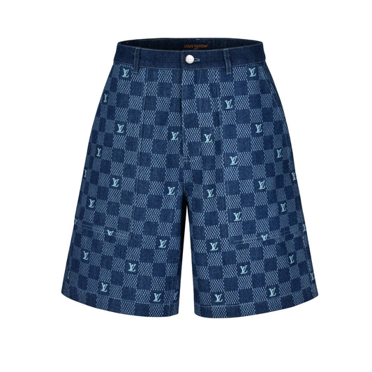 1V damier denim short